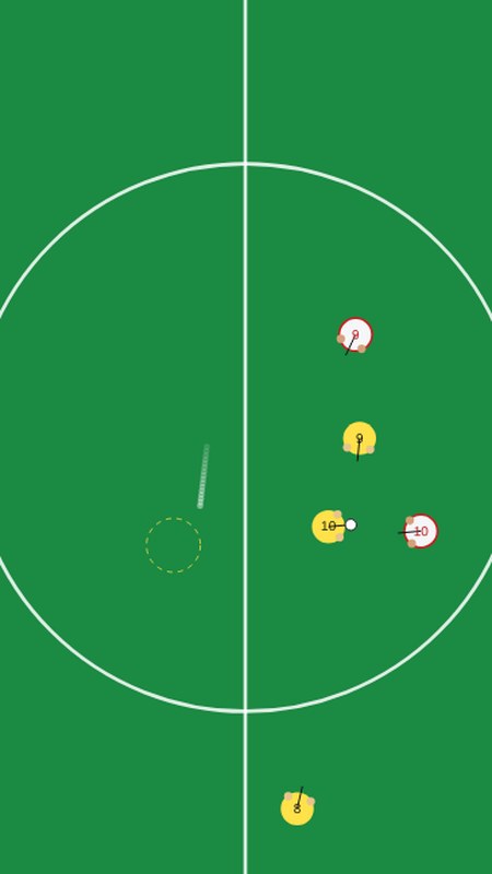 Players on the pitch in the Footy Coach match sim