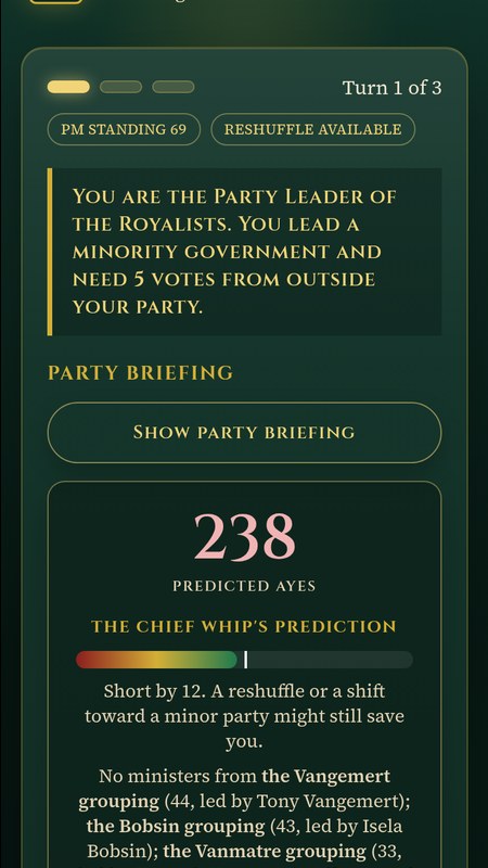Mid-game whip forecast in Vote of Confidence